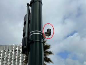 Sensor mounted on a traffic signal pole